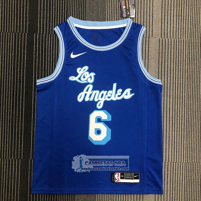 Camiseta Los Angeles Lakers LeBron James NO 6 Hardwood Classic 2021-22 Azul
